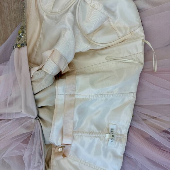 ESCADA Y2K Vintage Embellished Pink + Gold Tulle Ball Gown Evening Maxi Dress - Picture 9 of 9